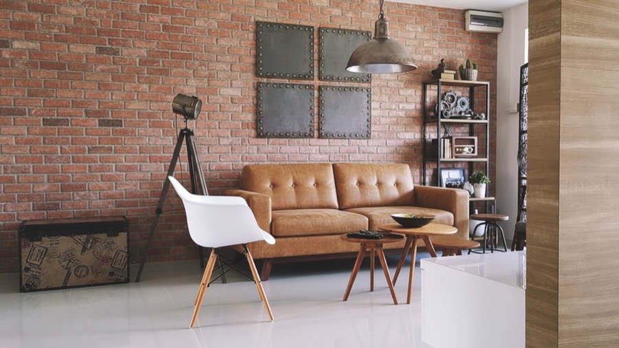 The same living room redesigned in industrial style