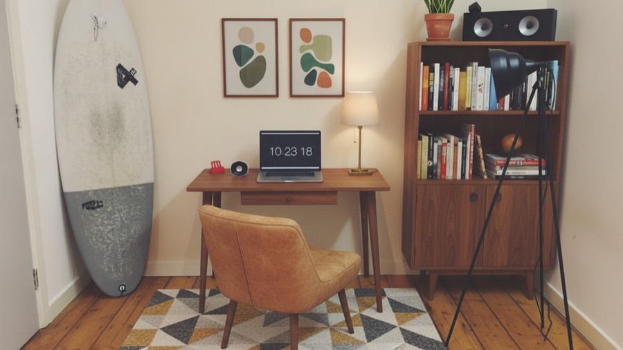 The same room redesigned in mid-century style